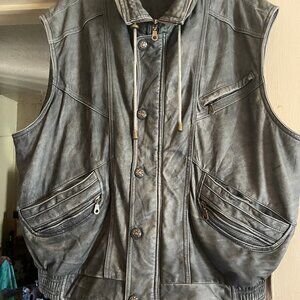Echtes Leder Futter XXXL Leather Vest w/Plaid Comfort Lining 8 Pockets Charcoal